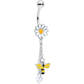 Clear Gem Heart Bee Daisy Flower Dangle Belly Ring