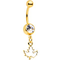 Clear Gem Gold Tone Autumn White Maple Leaf Dangle Belly Ring