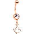 Clear Gem Rose Gold Tone Autumn White Maple Leaf Dangle Belly Ring