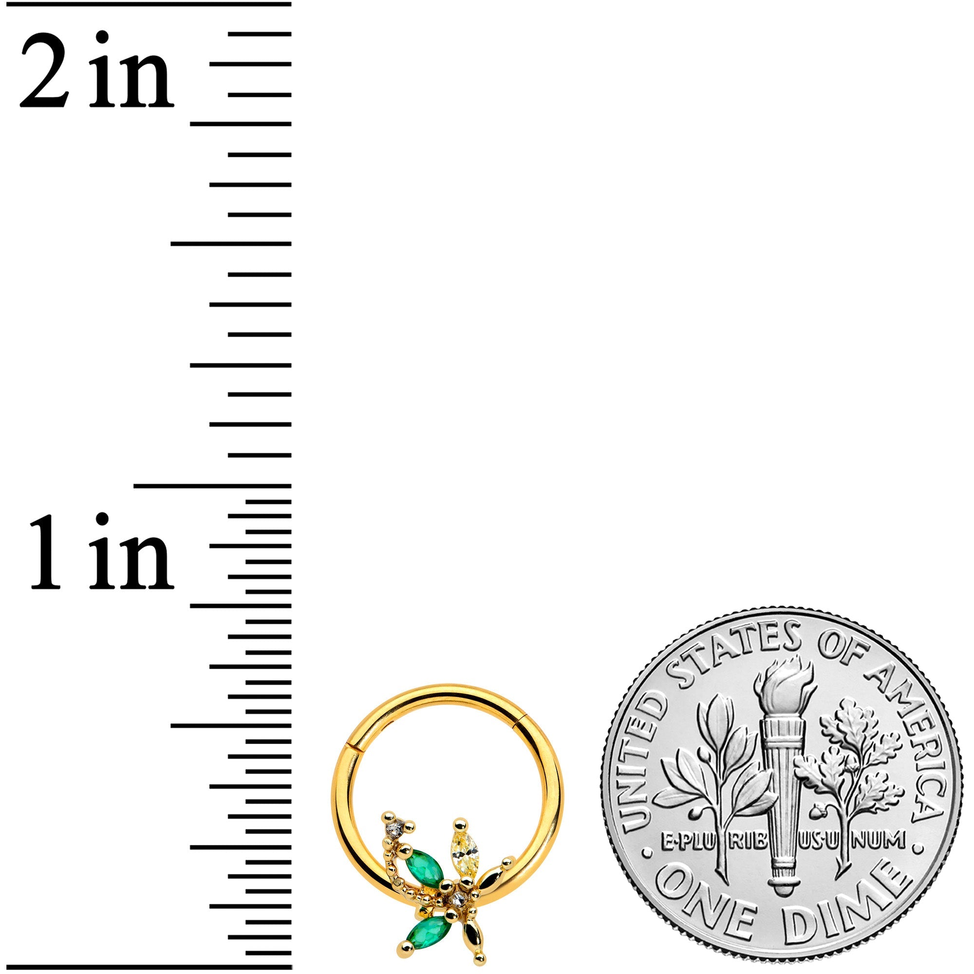 16G 3/8 Clear Green Gem Gold Tone Palm Tree Hinged Segment Ring