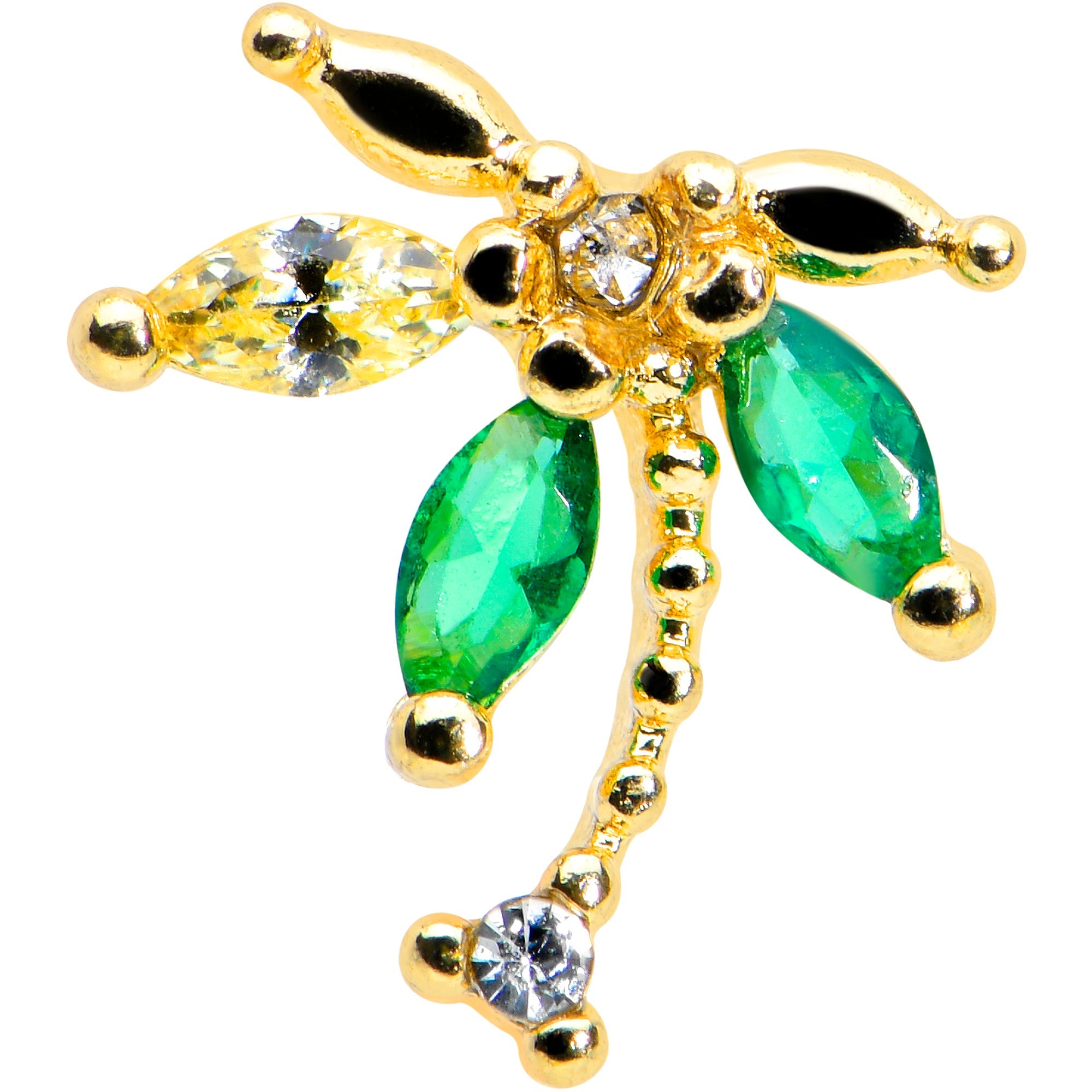 16G 5/16 Green Gem Gold Tone Palm Tree Labret Monroe Tragus
