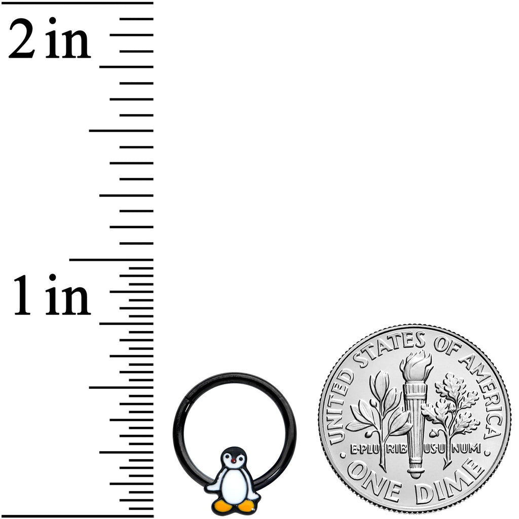 16G 3/8 Black Baby Penguin Hinged Circular Ring