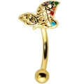 16G 5/16 Clear CZ Gem Gold Hue Heart Butterfly Curve Eyebrow Ring