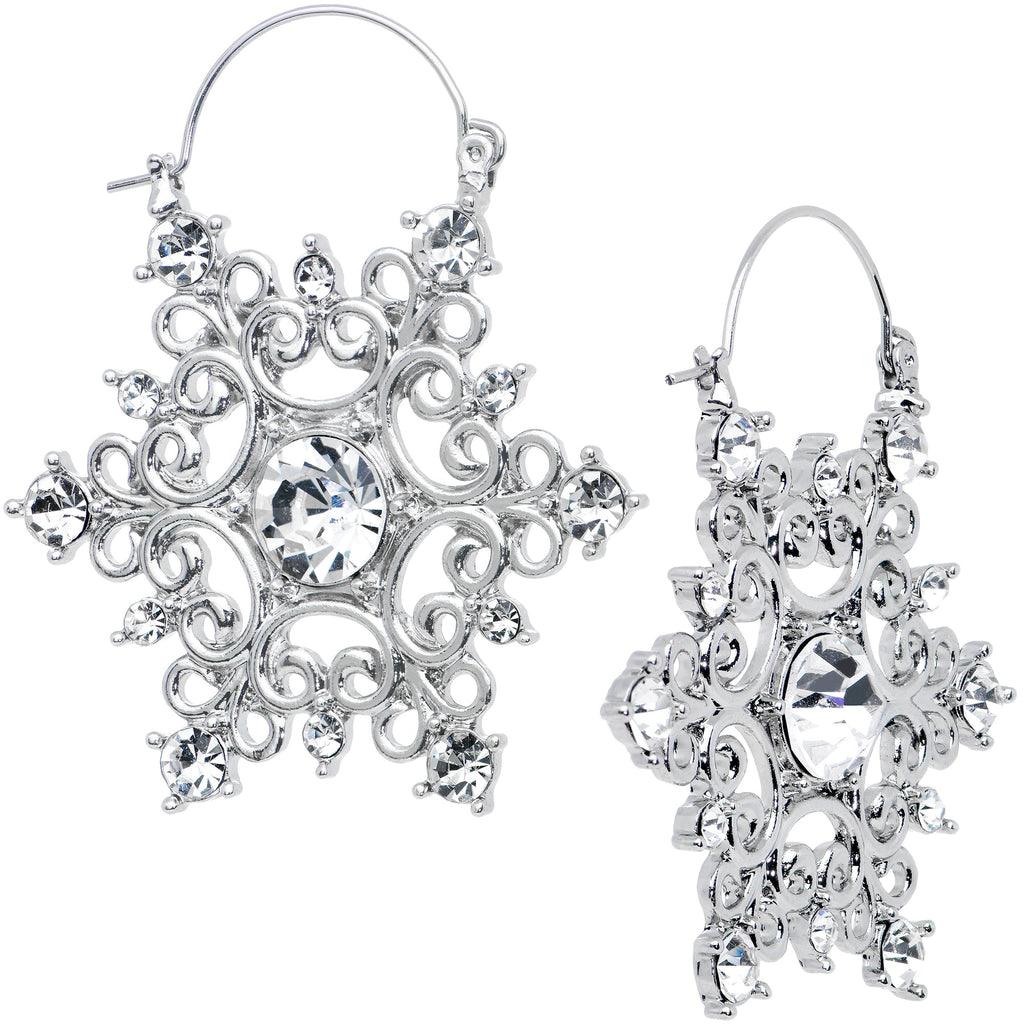 Clear Gem Festive Fancy Snowflake Christmas Tunnel Plug Earrings