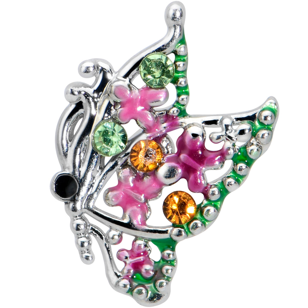 16G 1/4 Green Orange Gem Texture Butterfly Cartilage Tragus