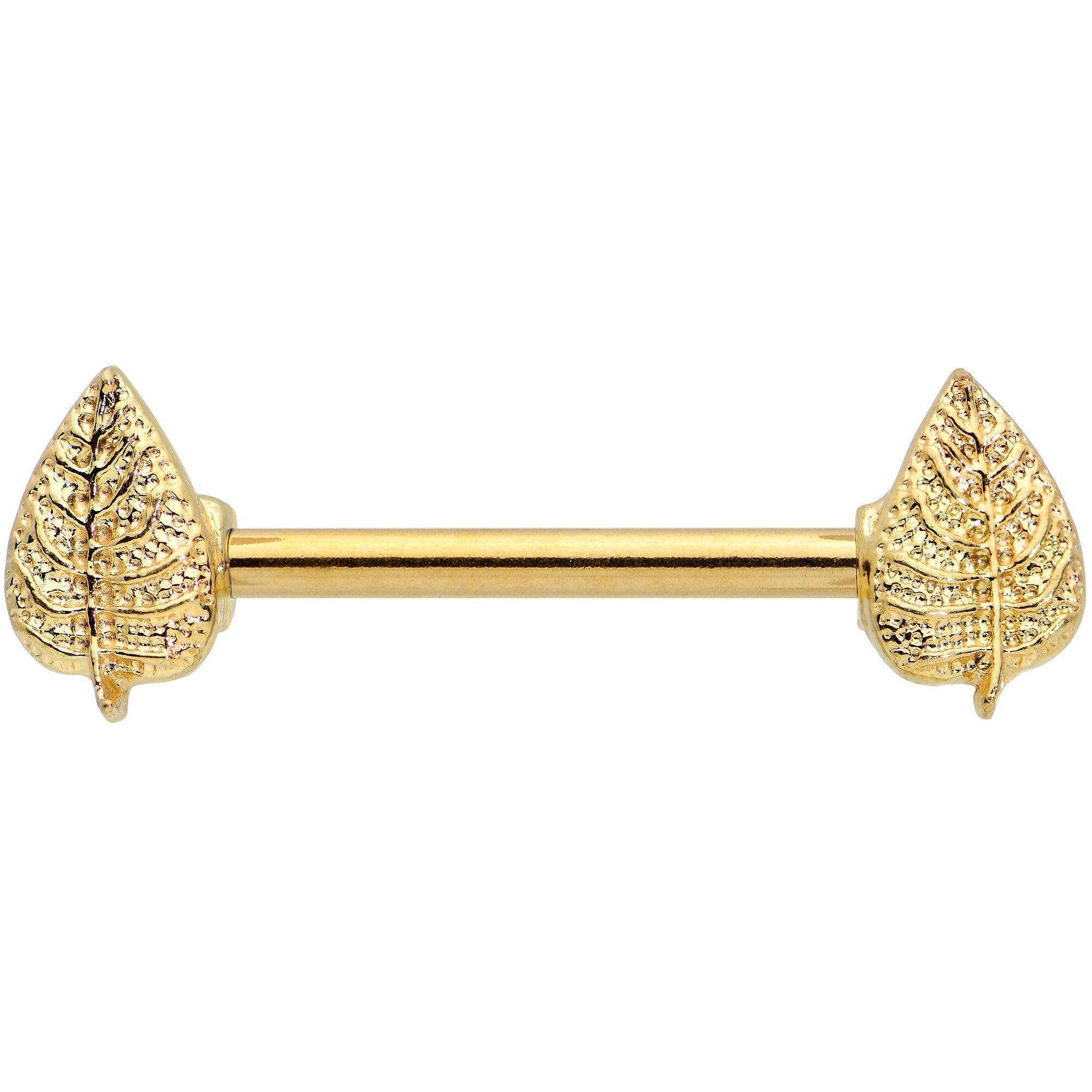14G 9/16 Gold Tone Autumn Textured Leaf Barbell Nipple Ring Set
