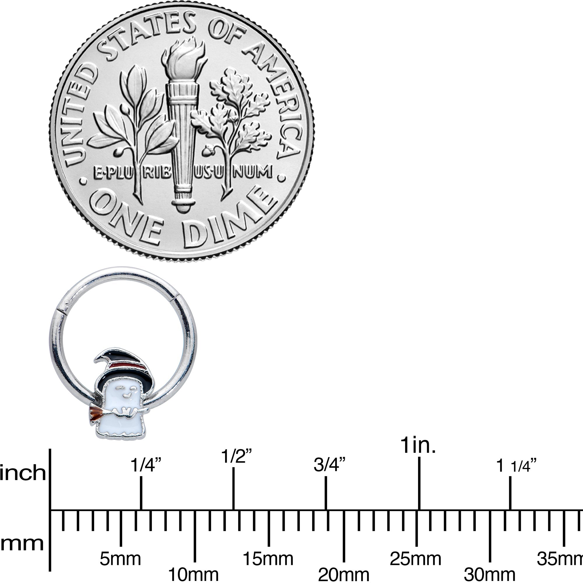 16G 3/8 Witch Hat Ghost Halloween Hinged Segment Ring