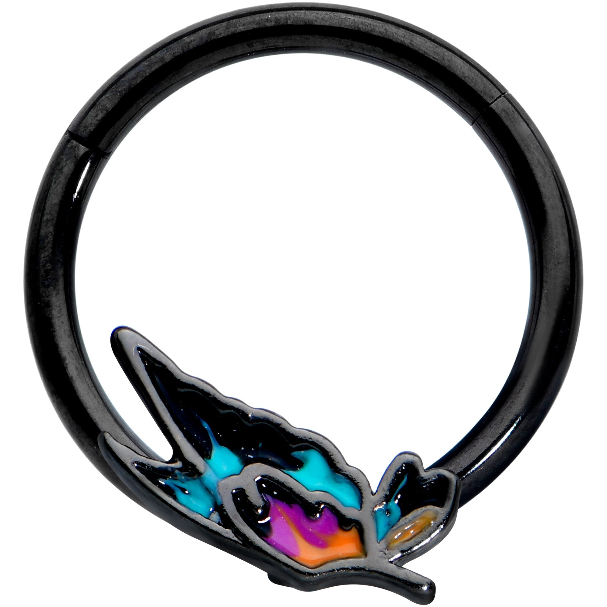 16G 3/8 Black Sunset Side Butterfly Hinged Segment Ring