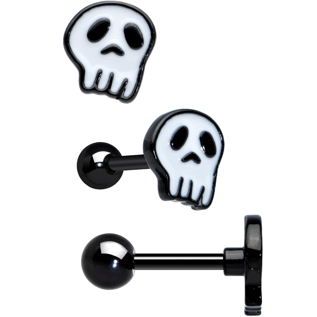16G 1/4 Black Ghost Skull Eye Halloween Cartilage Tragus Set of 3