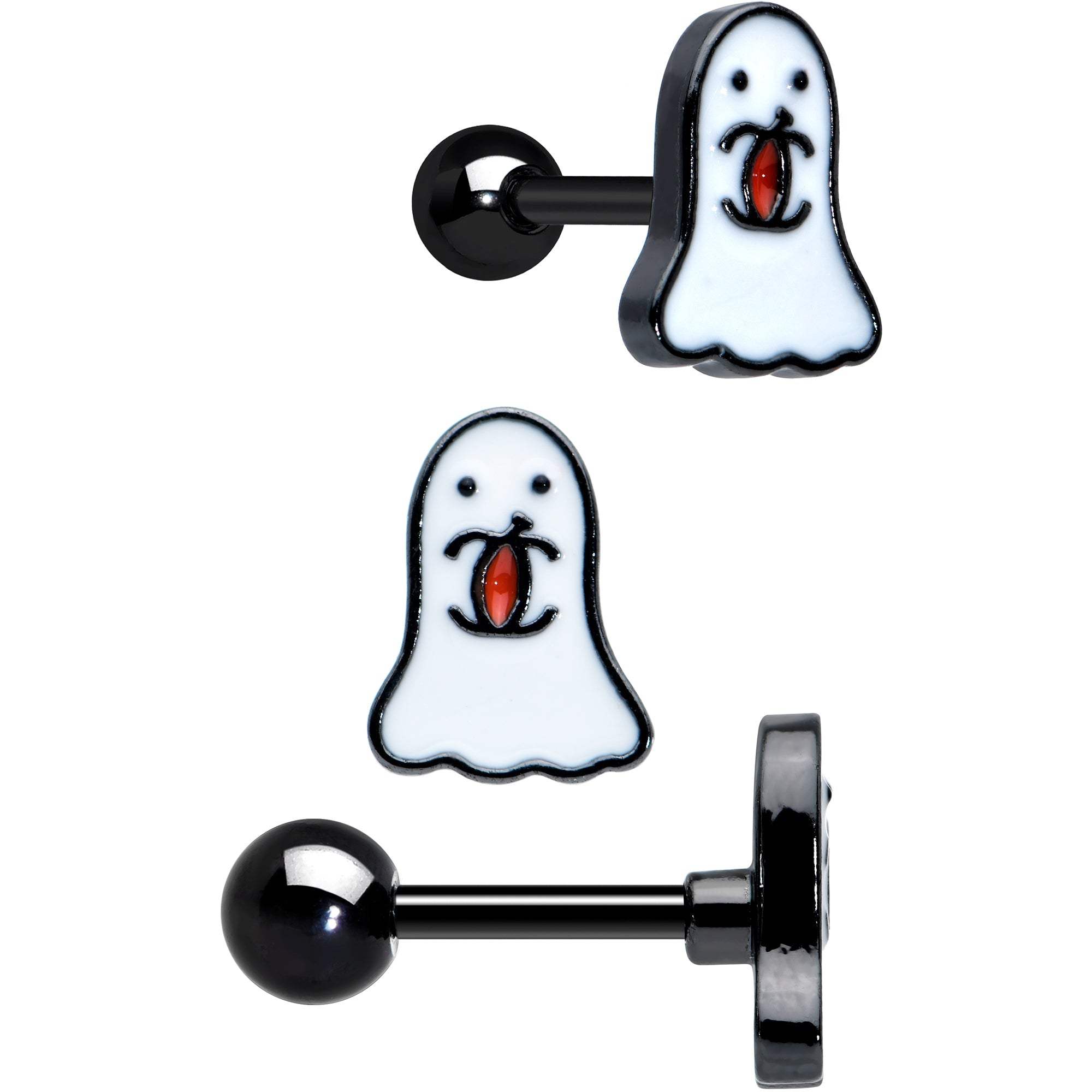 16G 1/4 Black Ghost Skull Eye Halloween Cartilage Tragus Set of 3