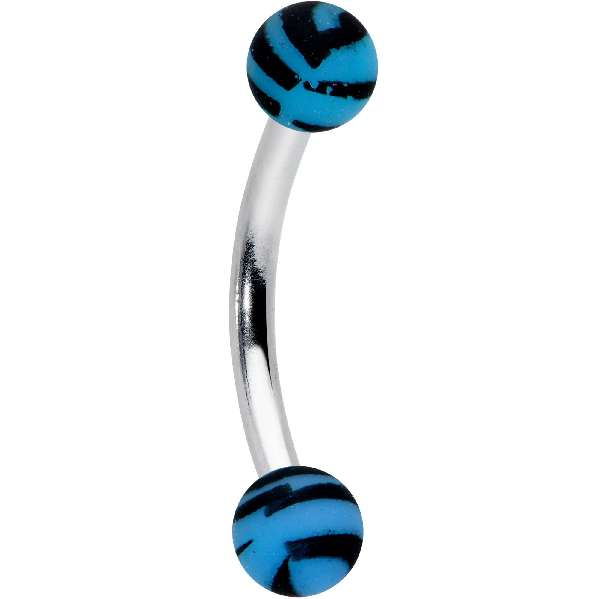 16G 5/16 Matte Blue Zebra Stripe Curved Eyebrow Ring