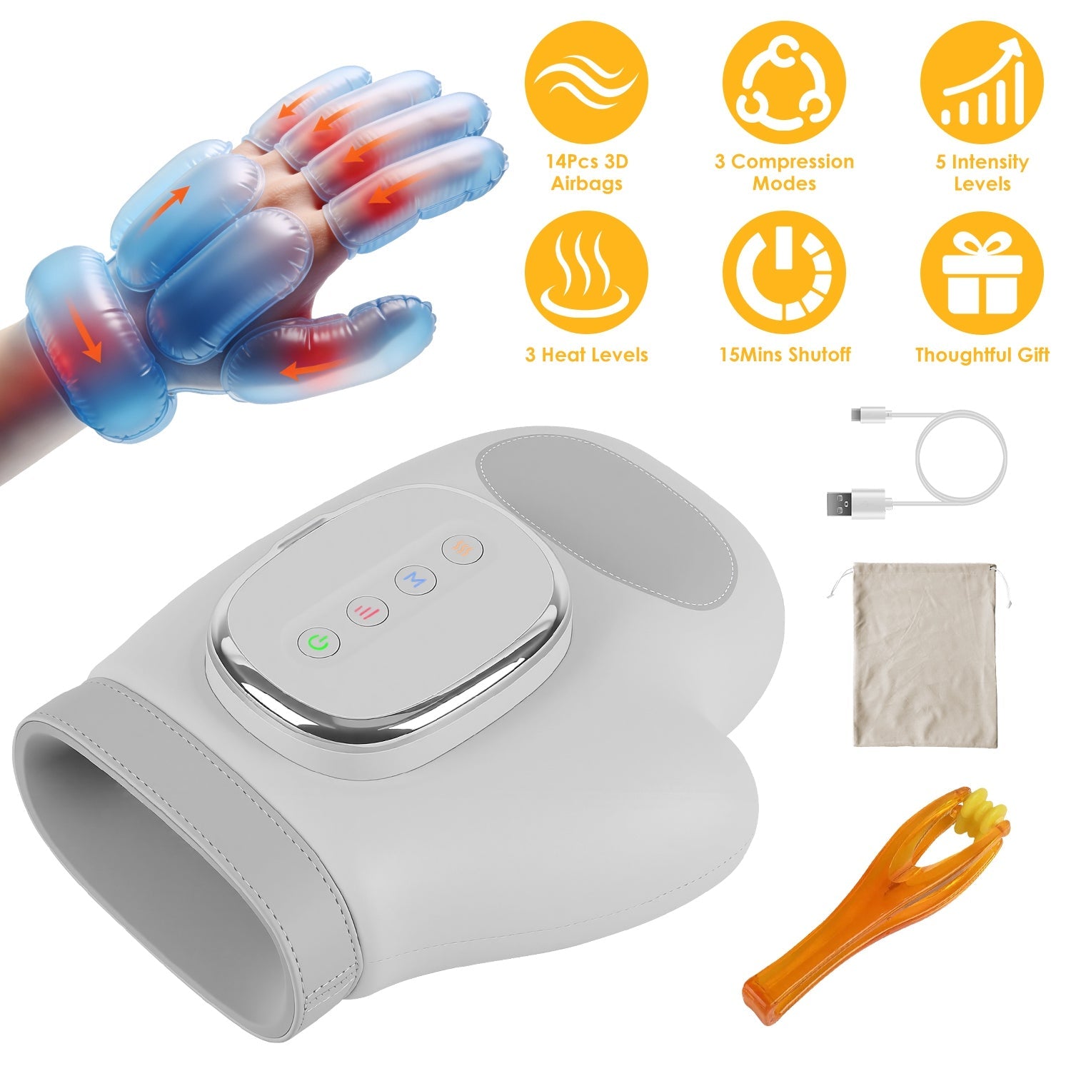 Hand Massager With Heat Compression Cordless Hand Massager for Arthritis Carpal Tunnel with 3 Modes 3 Heat Levels 5 Intensity Levels Disposable Gloves