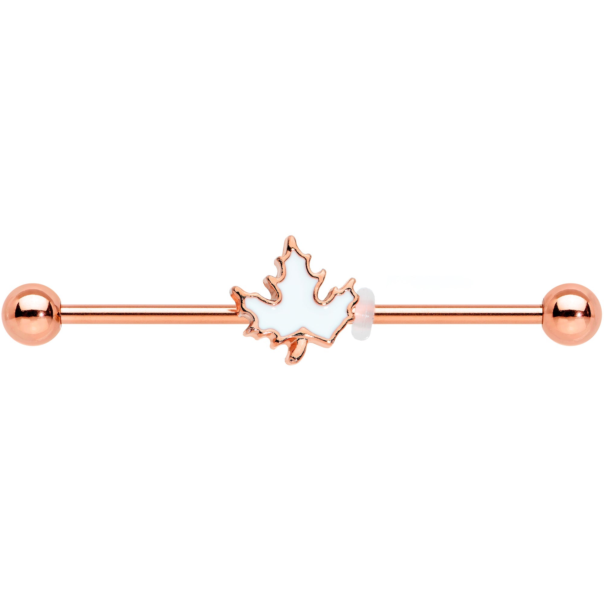 14G Rose Gold Hue Autumn White Maple Leaf Industrial Barbell 38mm