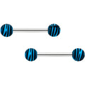 14G 9/16 Matte Blue Zebra Stripe Barbell Nipple Ring Set
