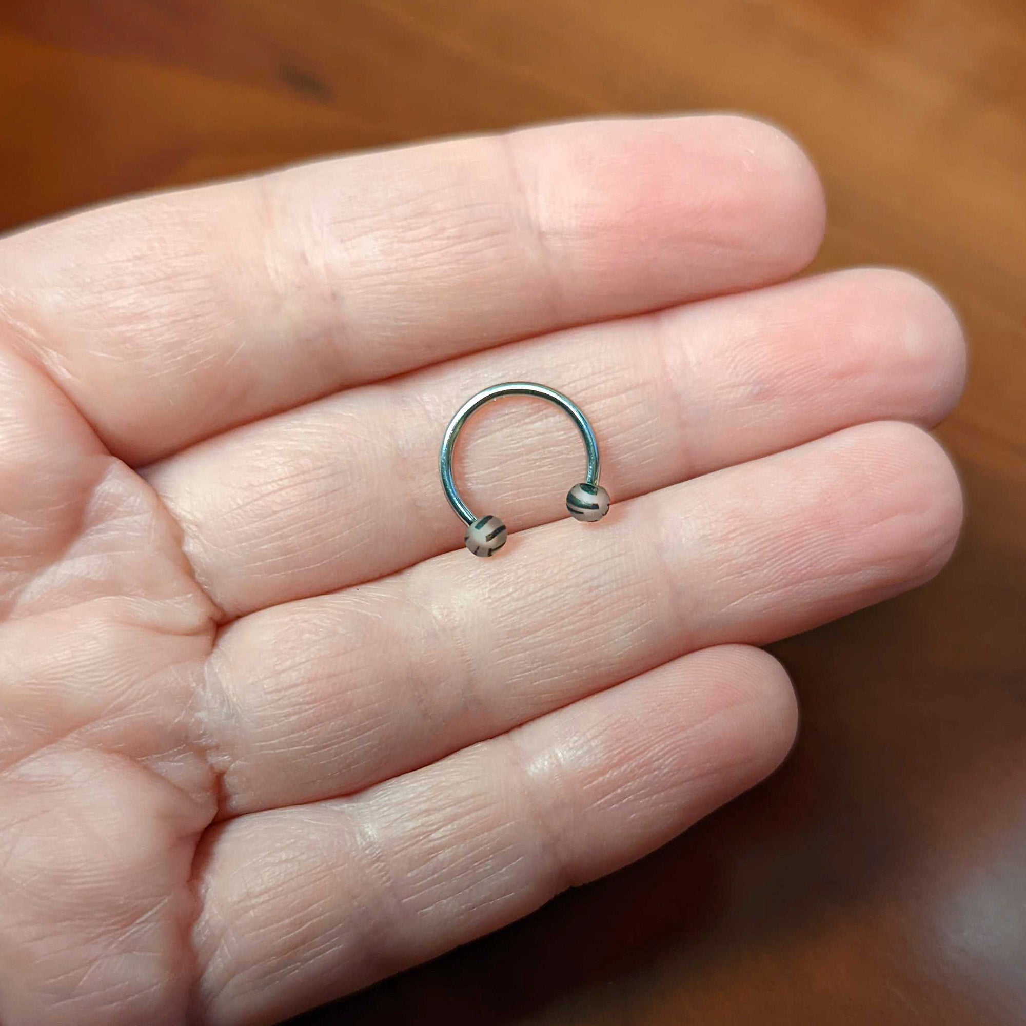 16G 3/8 Matte Grey Zebra Stripe Ends Horseshoe Circular Barbell