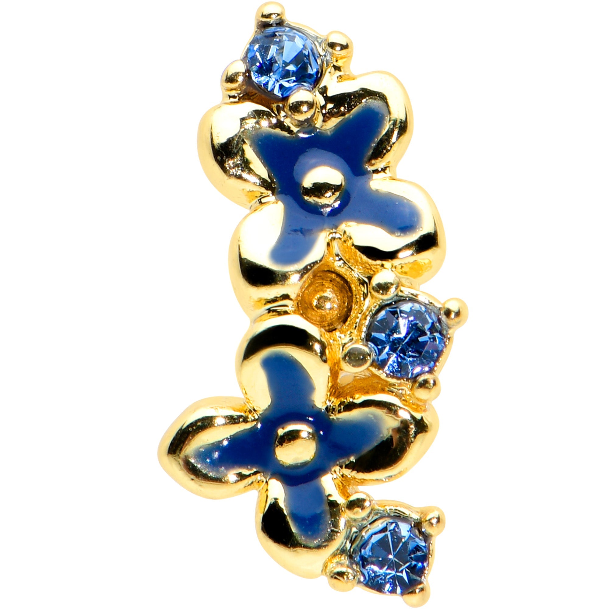 16G 1/4 Blue Gem Gold Tone Floral Blues Labret Monroe Tragus