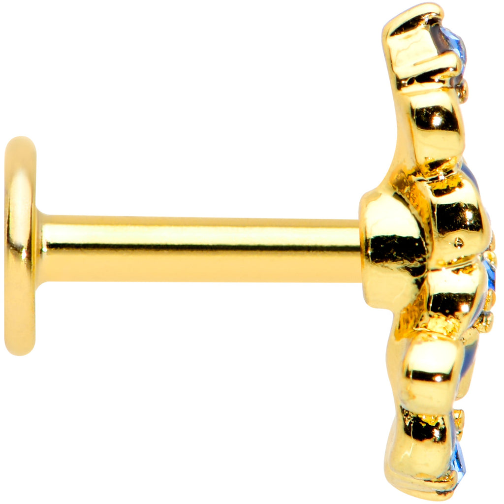 16G 1/4 Blue Gem Gold Tone Floral Blues Labret Monroe Tragus