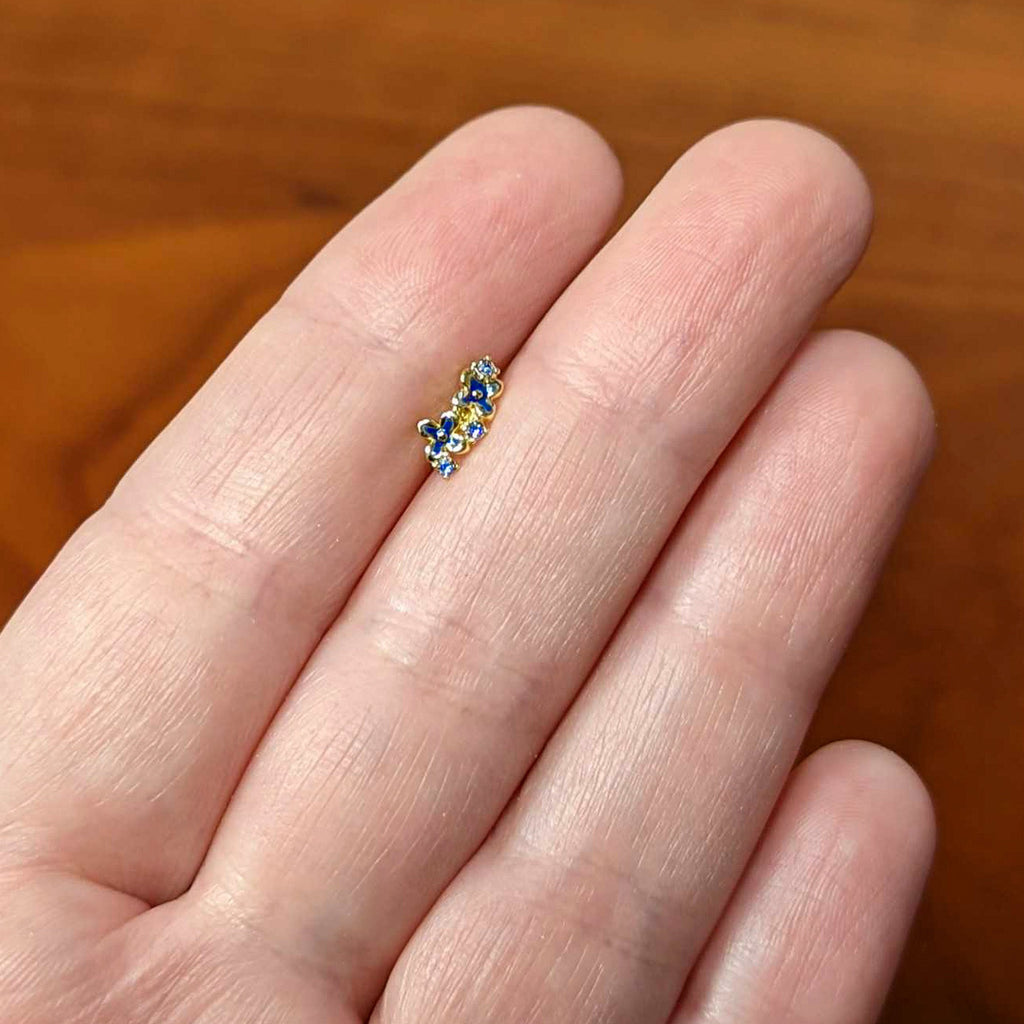 16G 1/4 Blue Gem Gold Tone Floral Blues Labret Monroe Tragus