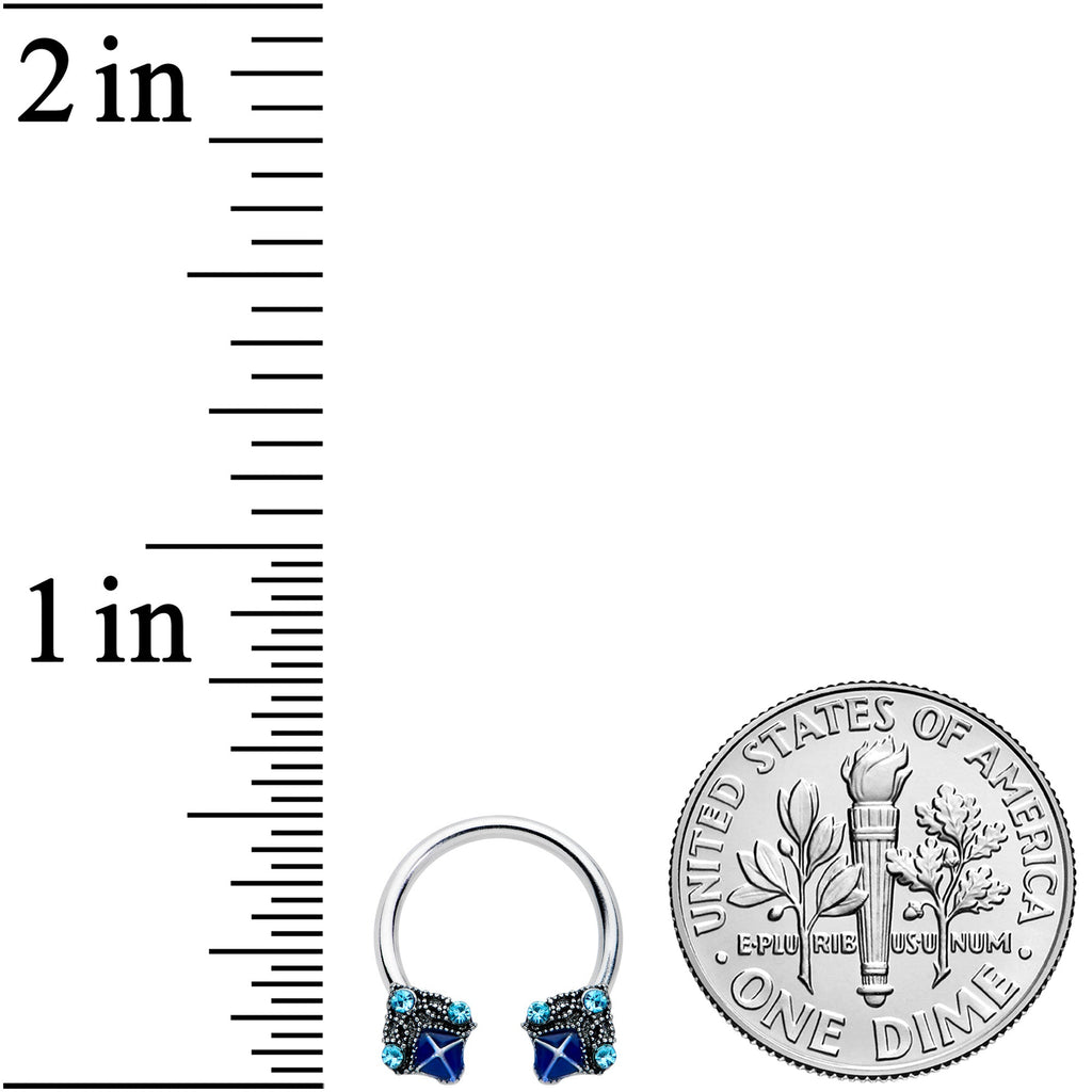 16G 3/8 Blue Gem Rococo Blues Horseshoe Circular Barbell