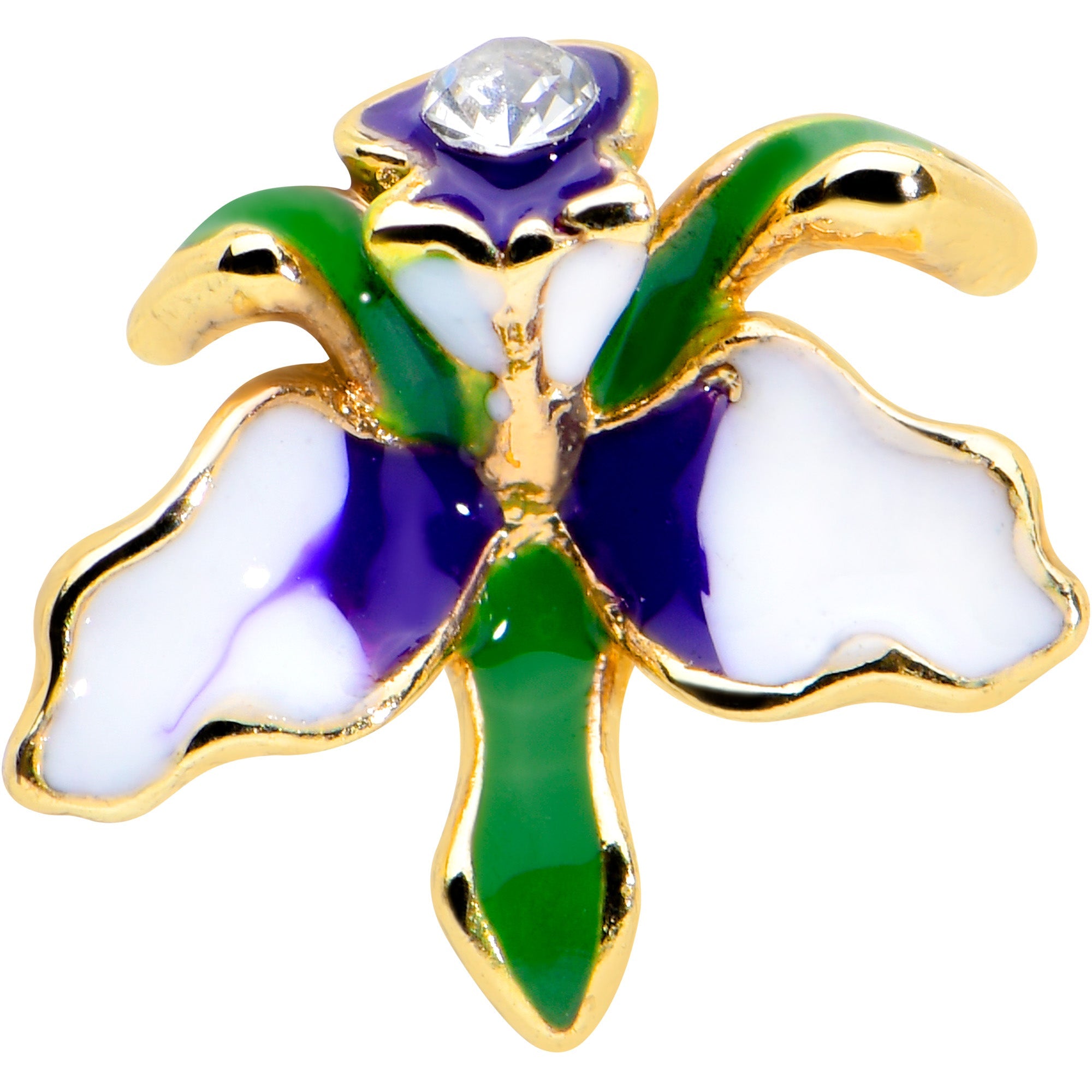 16G 1/4 Clear Gem Gold Tone Iris Flower Cartilage Tragus Earring