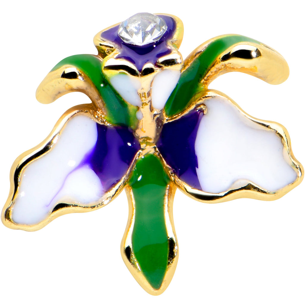 16G 5/16 Clear Gem Gold Tone Iris Flower Labret Monroe Tragus