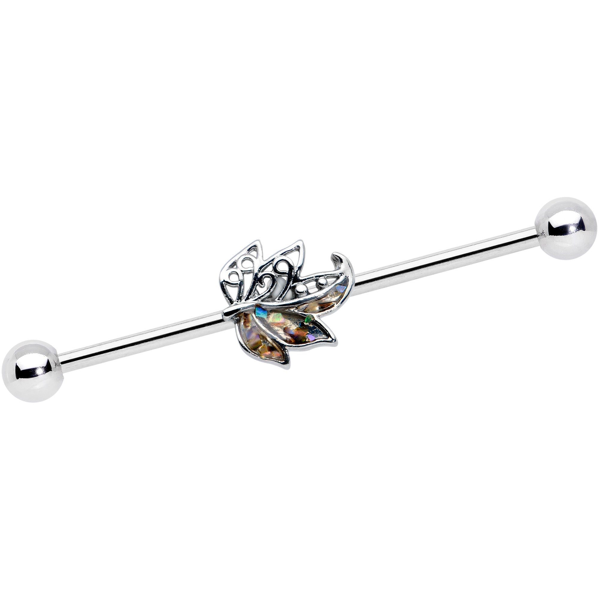 14G Multicolor Openwork Autumn Leaf Industrial Barbell 38mm