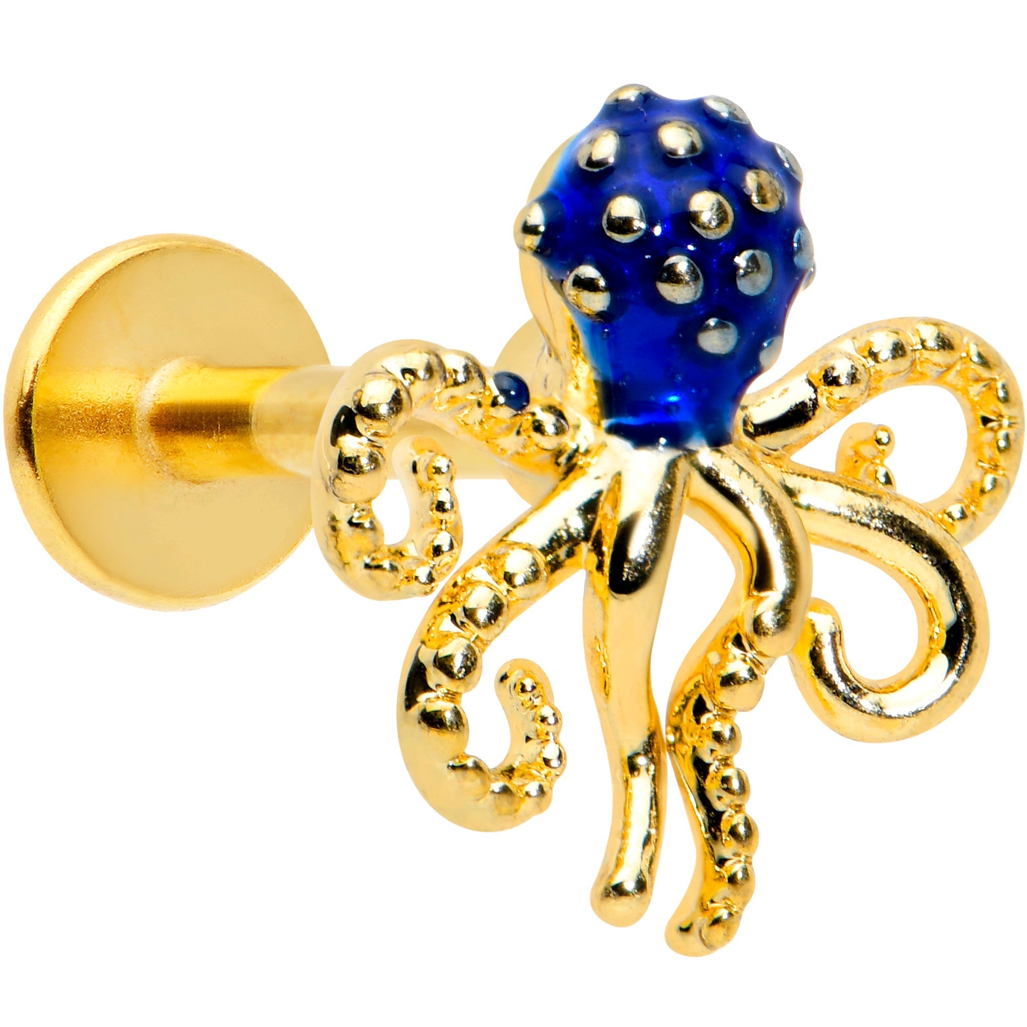 16G 5/16 Gold Tone Textured Blue Octopus Labret Monroe Tragus