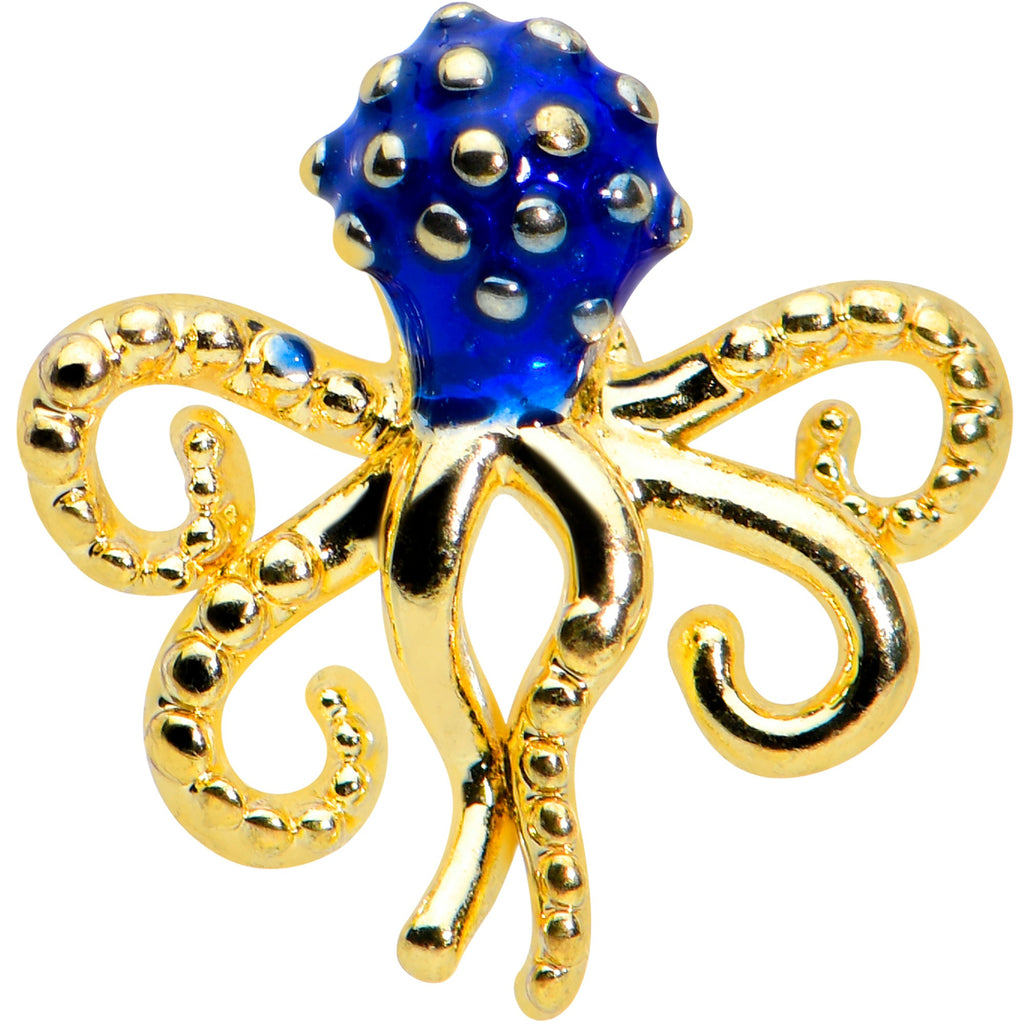 16G 5/16 Gold Tone Textured Blue Octopus Labret Monroe Tragus