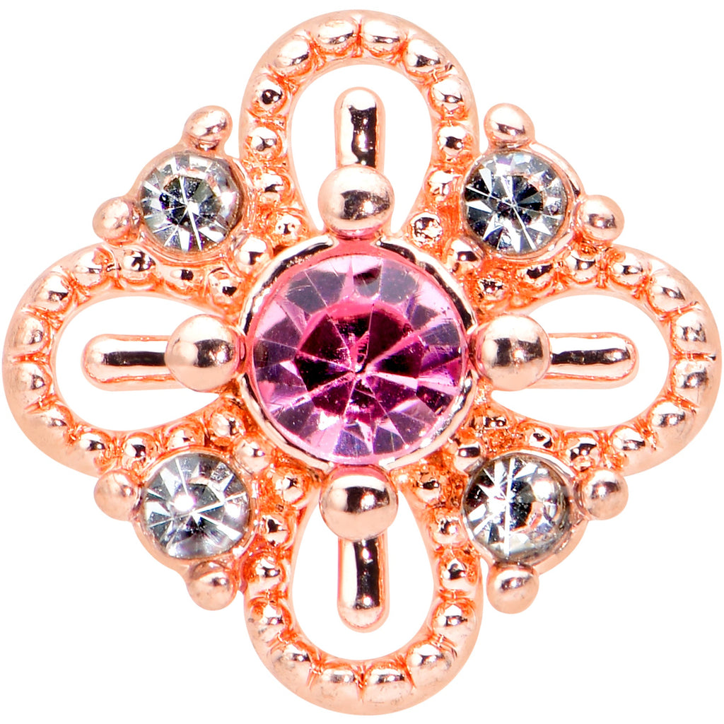 16G 5/16 Pink Gem Rose Gold Tone Cross Rhombus Labret Tragus