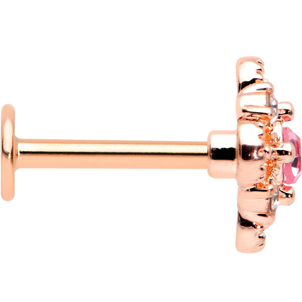 16G 5/16 Pink Gem Rose Gold Tone Cross Rhombus Labret Tragus