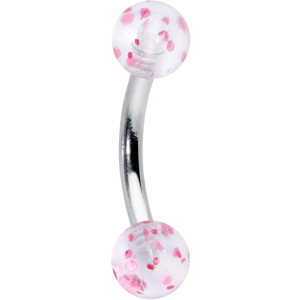 16G 5/16 Clear Pink Glitter Ends Curved Eyebrow Ring