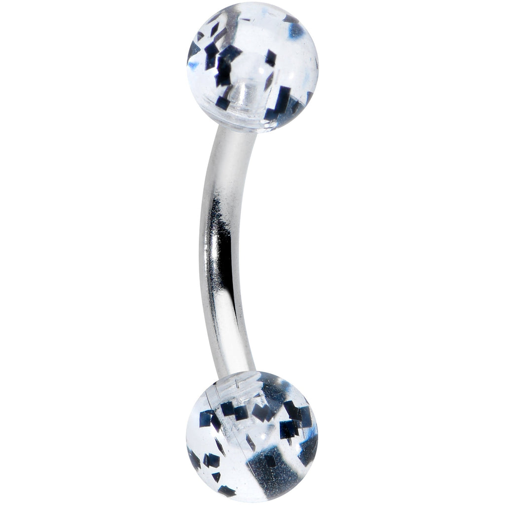 16G 1/4 Clear Black Glitter Ends Rook Curved Barbell
