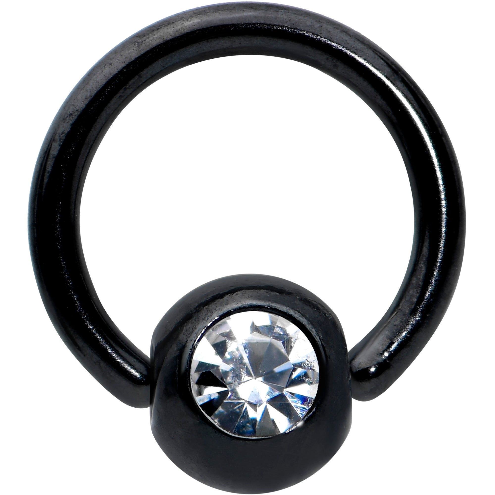18G 1/4 Clear Gem Black Classic BCR Captive Bead Ring