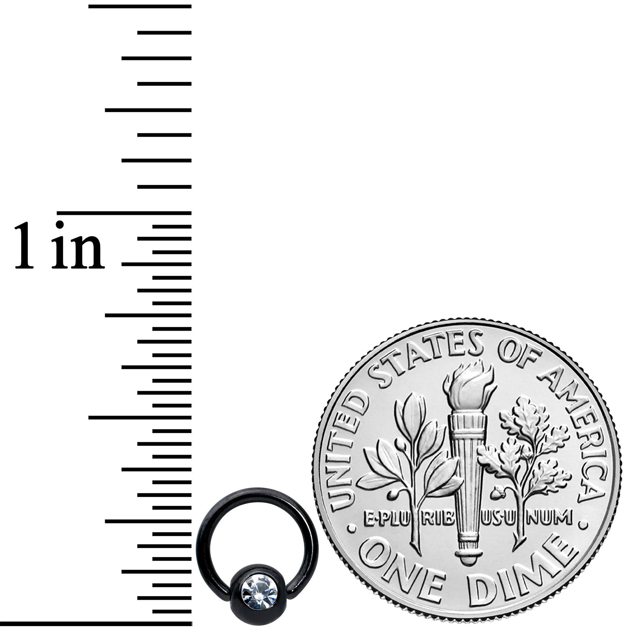 18G 1/4 Clear Gem Black Classic BCR Captive Bead Ring