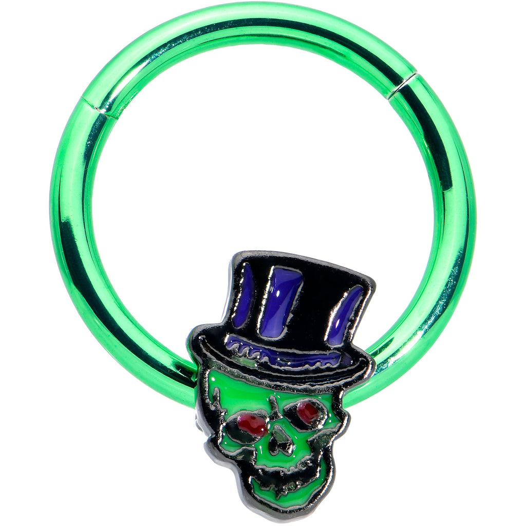 16G 3/8 Green Top Hat Skull Halloween Hinged Segment Ring