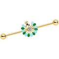 14G Clear Black Gold Tone Pretty Peacock Industrial Barbell 38mm