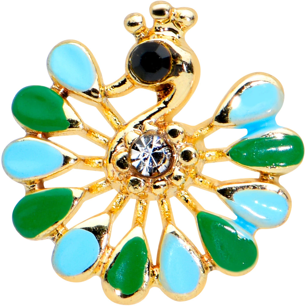 16G 1/4 Clear Black Gem Gold Tone Pretty Peacock Cartilage Tragus