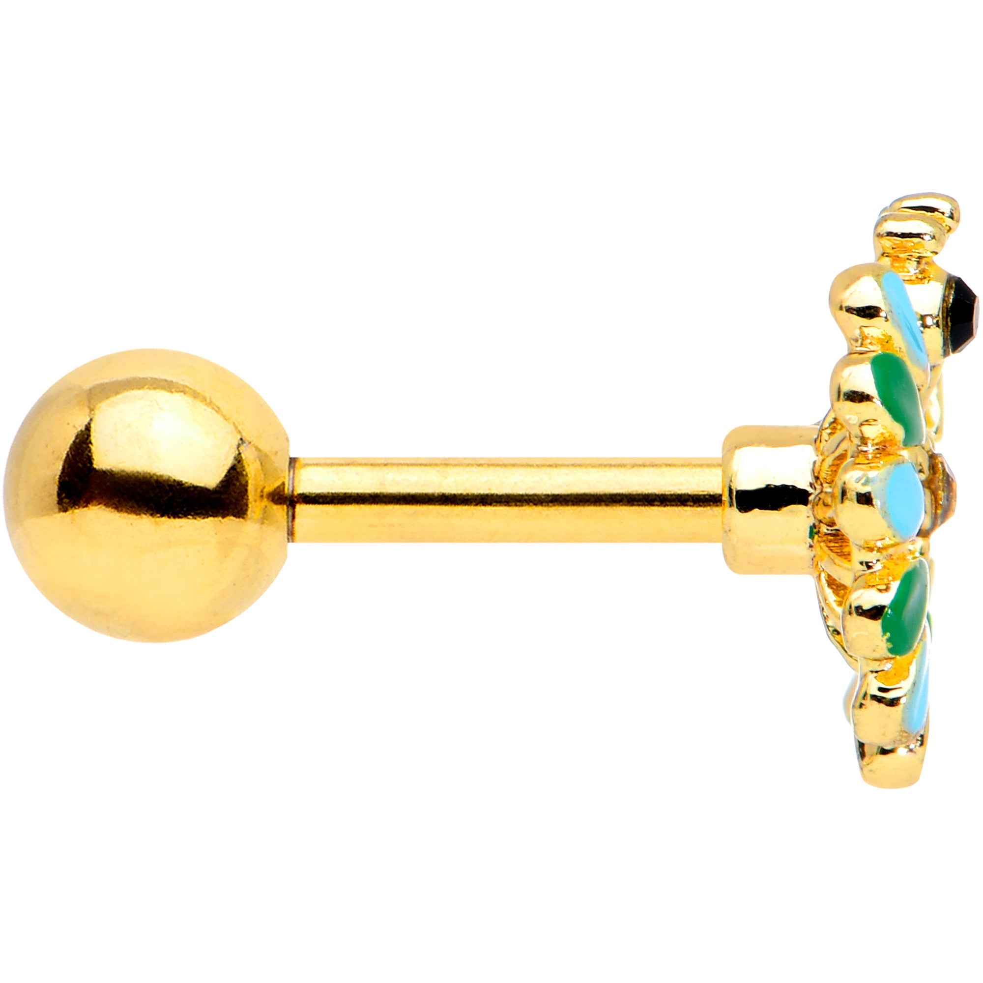 16G 1/4 Clear Black Gem Gold Tone Pretty Peacock Cartilage Tragus