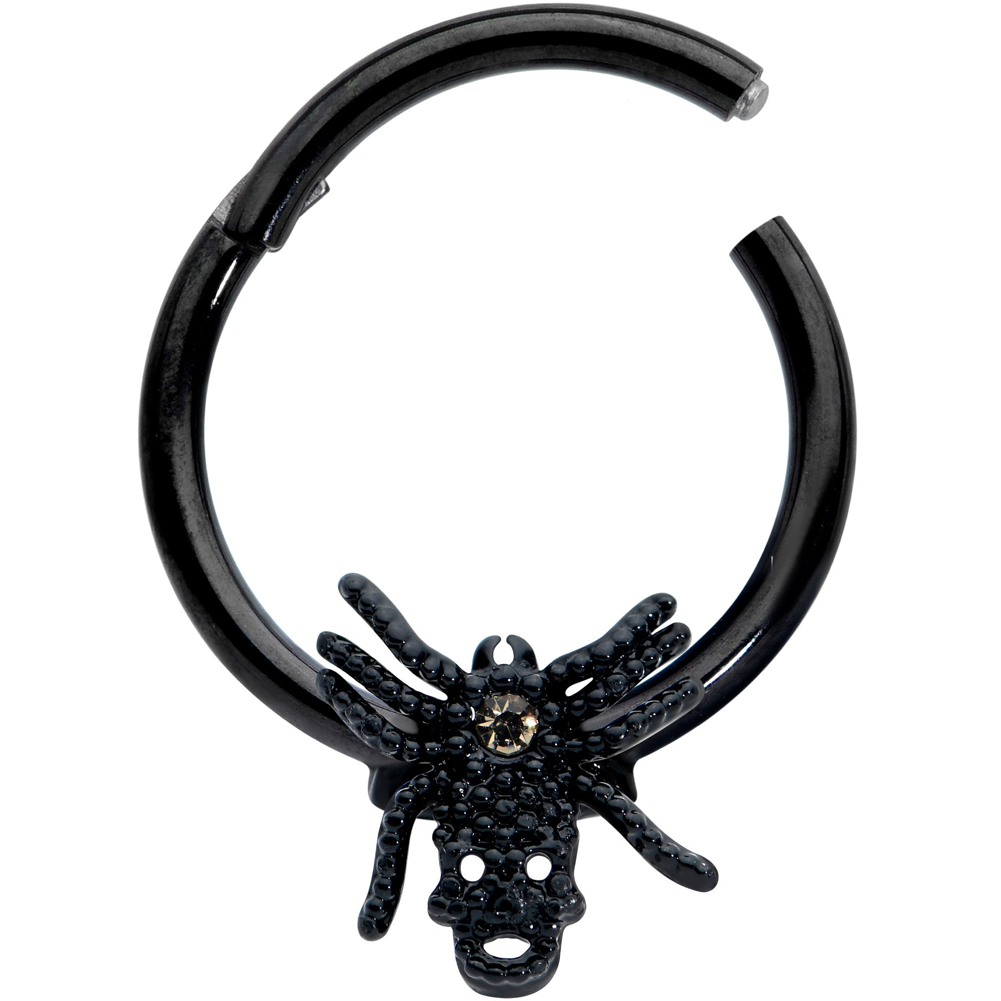 16G 3/8 Yellow Gem Spider Skull Halloween Hinged Segment Ring