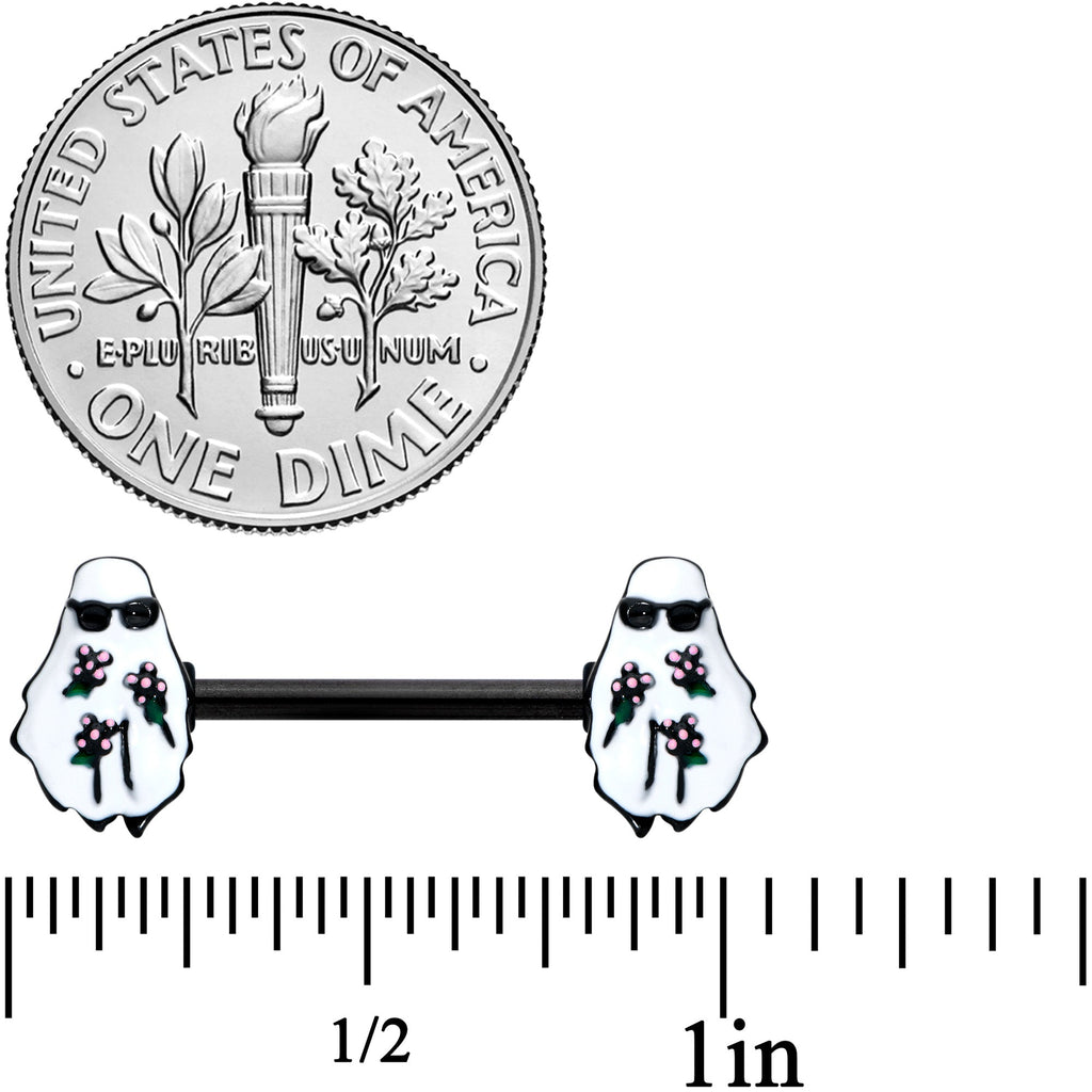 14G 9/16 Black Hipster Ghost Halloween Barbell Nipple Ring Set