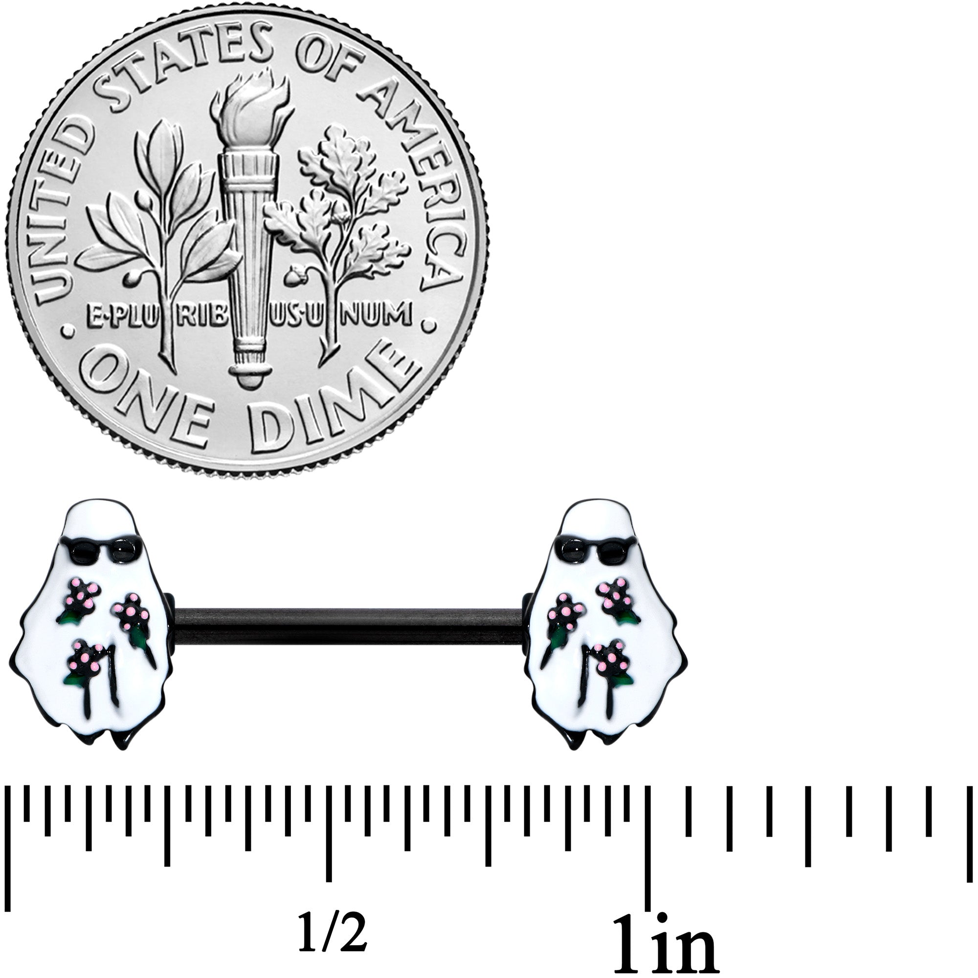14G 9/16 Black Hipster Ghost Halloween Barbell Nipple Ring Set