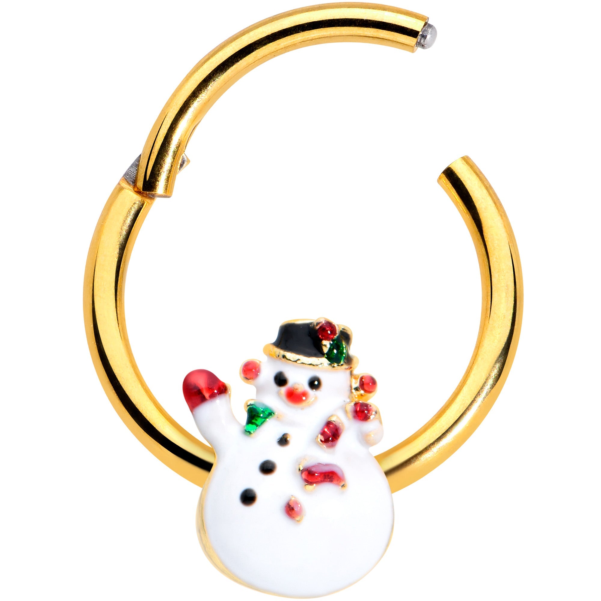 16G 3/8 Gold Tone Waving Snowman Christmas Hinged Segment Ring