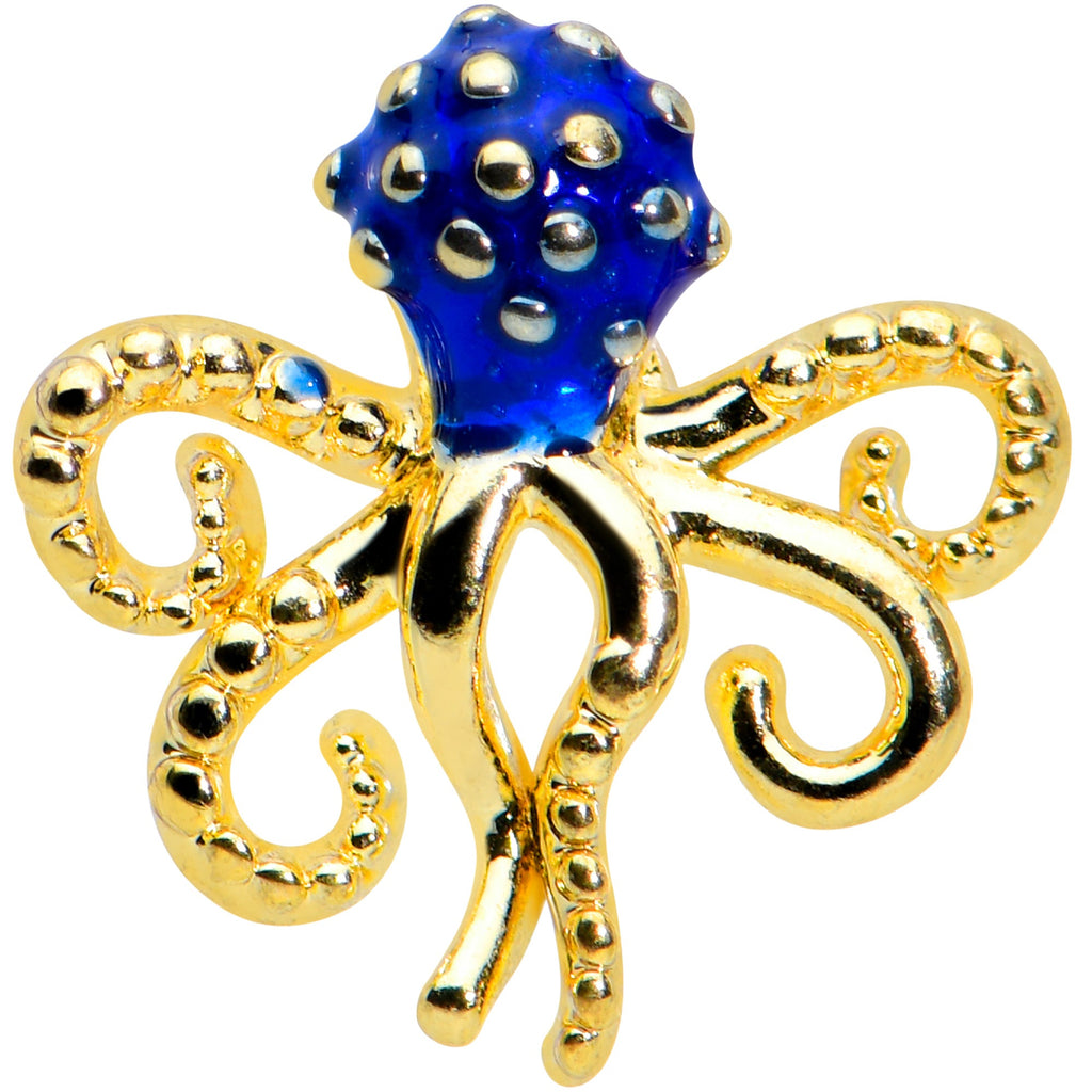 16G 1/4 Gold Tone Textured Blue Octopus Cartilage Tragus Earring