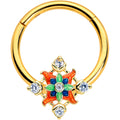 16G 3/8 Clear CZ Gem Gold Tone Color Crest Hinged Segment Ring