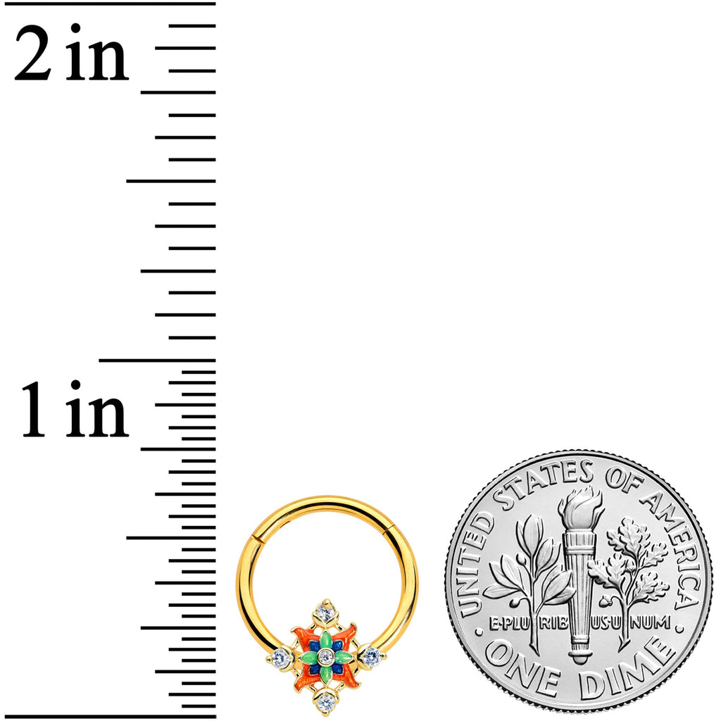 16G 3/8 Clear CZ Gem Gold Tone Color Crest Hinged Segment Ring