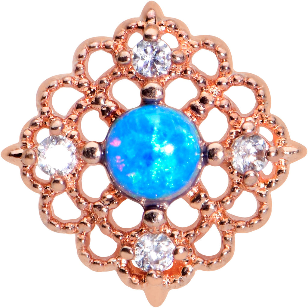 16G 5/16 Blue Synth Opal Rose Gold Tone Lacy Labret Monroe Tragus