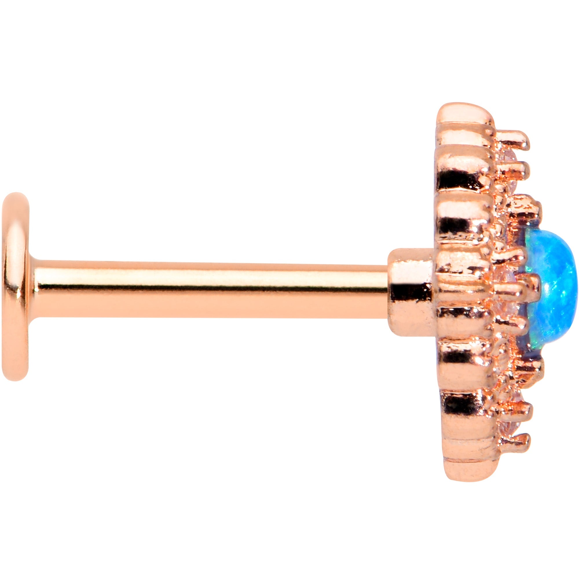 16G 5/16 Blue Synth Opal Rose Gold Tone Lacy Labret Monroe Tragus