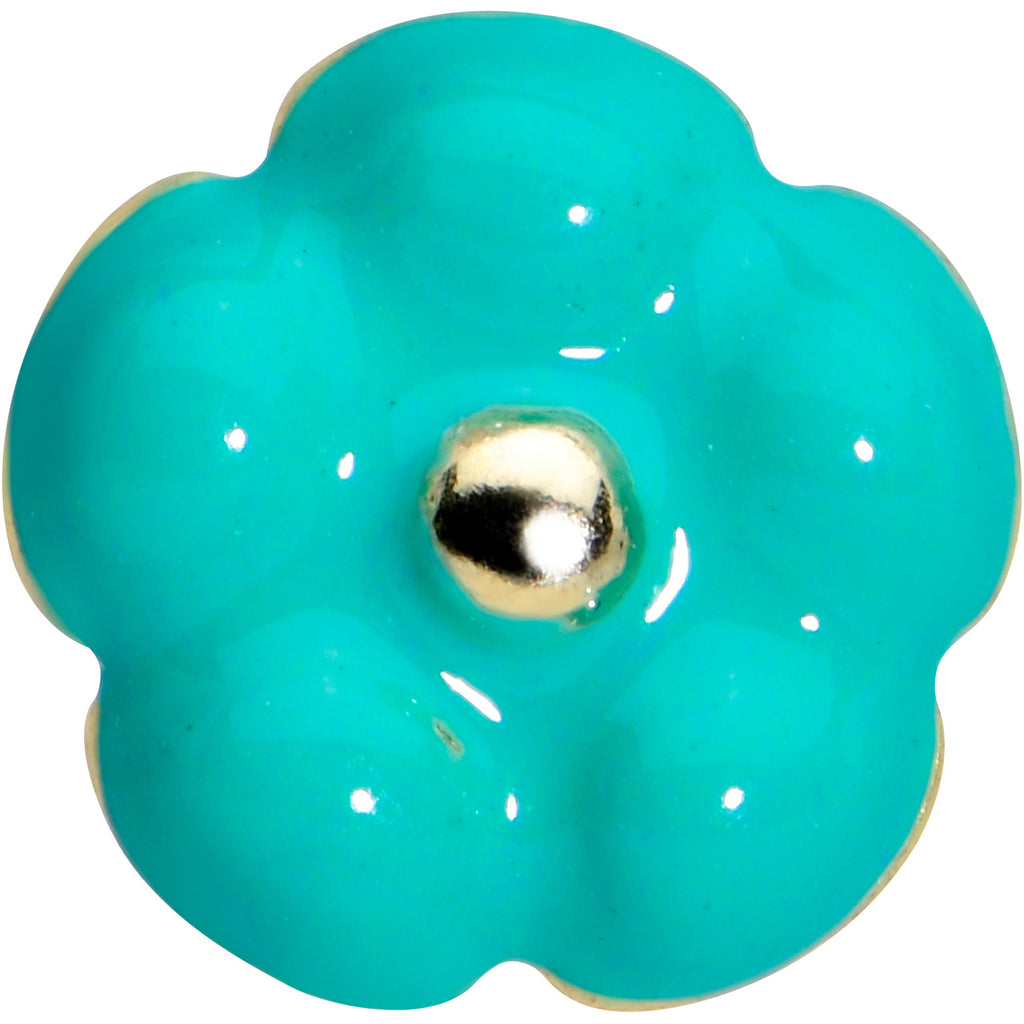 16G 1/4 Gold Tone Little Green Flower Labret Monroe Tragus