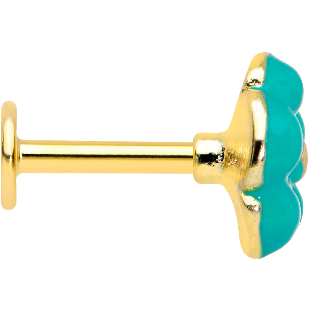 16G 1/4 Gold Tone Little Green Flower Labret Monroe Tragus