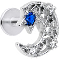 16G 1/4 Clear Blue Gem Star Crescent Moon Labret Monroe Tragus